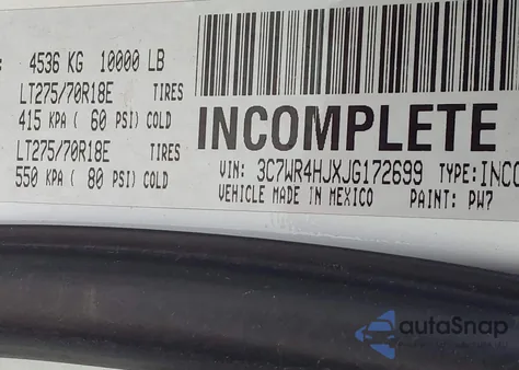 2018 Ram 2500 Tradesman 4X2 8' Box from USA, damaged, VIN 3C7WR4HJXJG172699